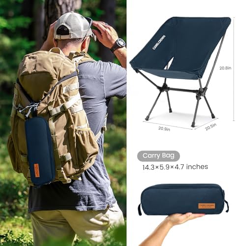 CAMEL CROWN Portable Camping Chair Folding Compact Lawn Lightweight Backpacking Chair with Carry Bag for Outdoor Hiking Beach Travel Picnic Festival Navy Blue 2pc