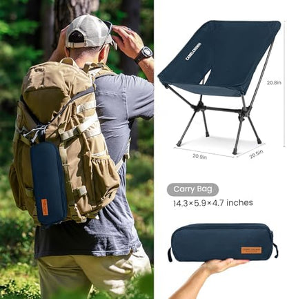 CAMEL CROWN Portable Camping Chair, Folding Backpacking Chair, Compact Camping Chair with Carry Bag for Outdoor Hiking Beach Travel Navy Blue