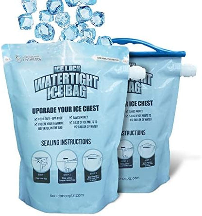 Large Leakproof Ice Bag. Reusable Ice Pack for Cooler - Long Lasting Instant Cooler Ice Packs - Drop in Cubed Ice to Make Cold, Dry Freezer Packs for Coolers - Drink Your Ice When It Melts