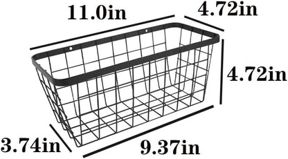 2 Pack Hanging Wall Basket Organizer Over the Cabinet Door Wire Baskets for Organizing -Space-Saving Hanging Baskets for Organizing Wall Mount Storage,No Drilling Adhesive Wall Storage Basket, Black