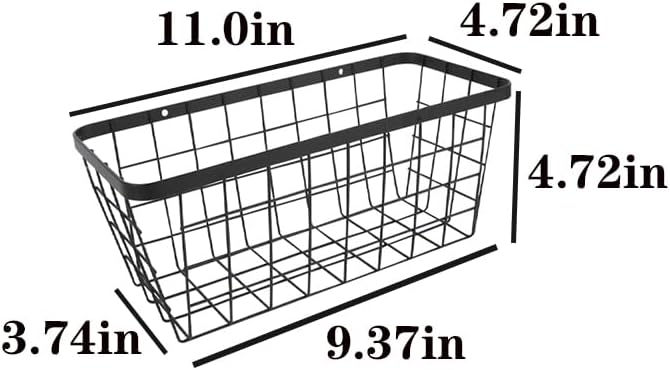 4 set Hanging Wall Basket Organizer,Over the Cabinet Door Wire Baskets for Organizing -Space-Saving Hanging Baskets for Organizing,Wall Mount Storage,No Drilling Adhesive Wall Storage Basket, Black