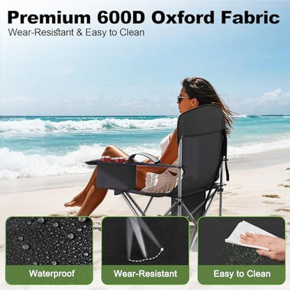 Folding Portable Camping Chair with Cooler, Cup Holder & Storage Pocket