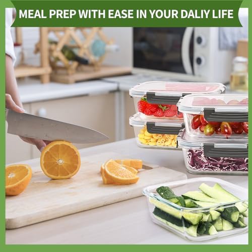 Skroam Large Glass Food Storage Containers with Lids Airtight, 5-Pack 36OZ
