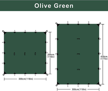 KALINCO Waterproof Camping Tarp Tent Hammock Rain Fly, 10X10FT/10X15FT, Mutifunctional Tent Footprint Lightweight Tarp for Camping, Hiking and Survival Shelter