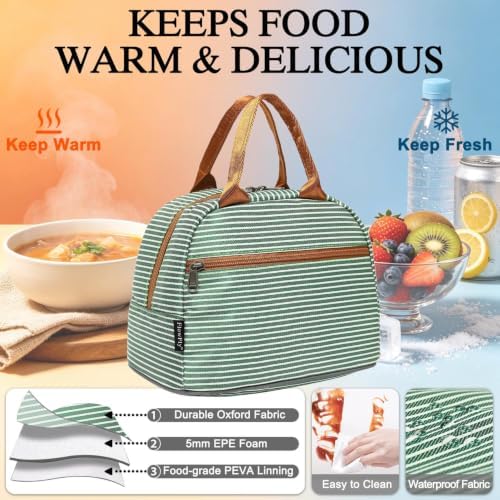 FlowFly Insulated Lunch Cooler Bag - Tote Bag Organizer for Women/Men, Green