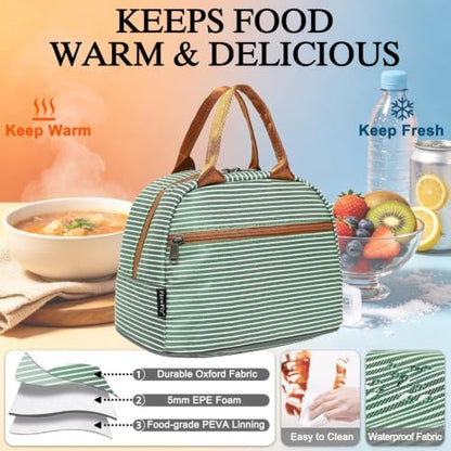 FlowFly Insulated Lunch Cooler Bag - Tote Bag Organizer for Women/Men, Green