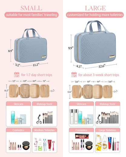 HOTOR Travel Toiletry Bag w/Hanging Hook - Spacious Toiletry Bag Essentials for Women & Men, Makeup Bag/Big Comparment, Waterproof for Travel Accessories, Medium, Light Blue