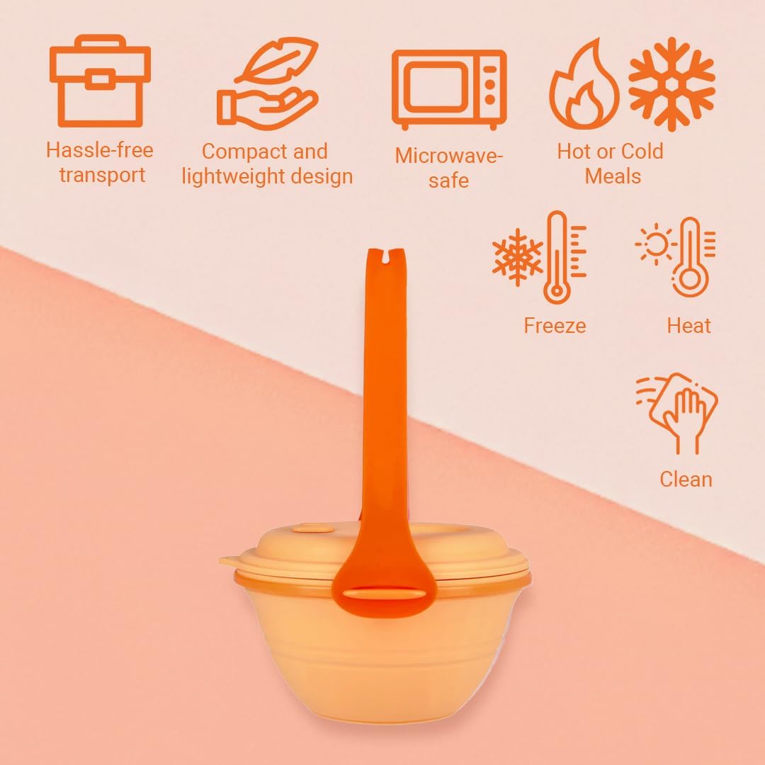 kūpaa Bowl & Carrier Duet – Microwave Safe Silicone Lunch Box For Adults– Collapsible, Leakproof, Food-Grade, Reusable To-Go Container (Sunstone)