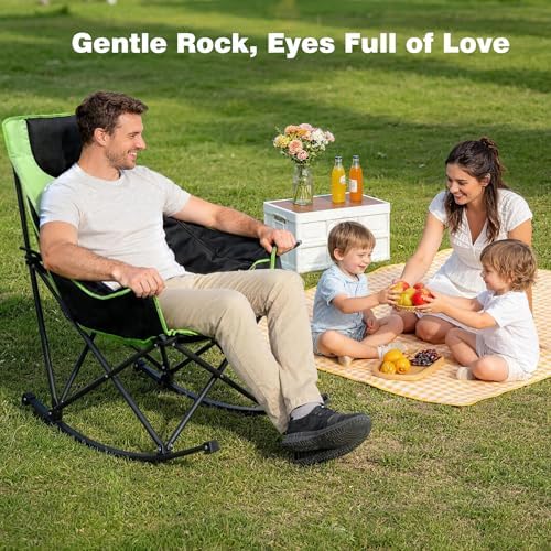 SUNNYFEEL Oversized Rocking Camping Chair 2 Pack, Fully Padded Patio Chair with Side Pocket, High Back Portable Lawn Recliner with Carry Bag, Outdoor Rocker Camp Chairs for Adults Heavy Duty 500 LBS