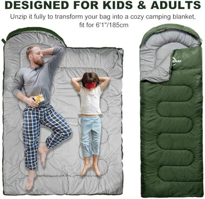 Lightweight Camping Sleeping Bags for Adults Kids, 50-80℉ Degrees