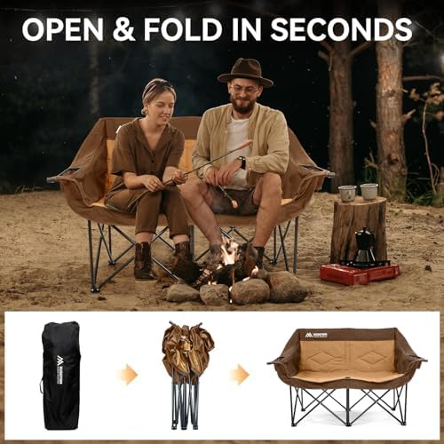 Oversized Double Camping Chairs for Adults, 2 Person Camping Chair, Brown