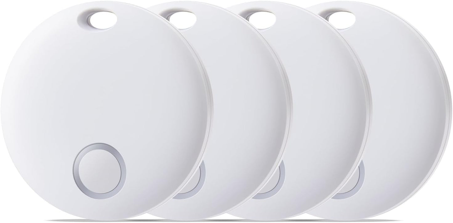 Reyke Smart Tag, Bluetooth Luggage Tracker, Works with Apple Find My (iOS Only), Item Locator for Key, Luggage, Backpack, Wallet, IP67 Waterproof, 4 Pack White