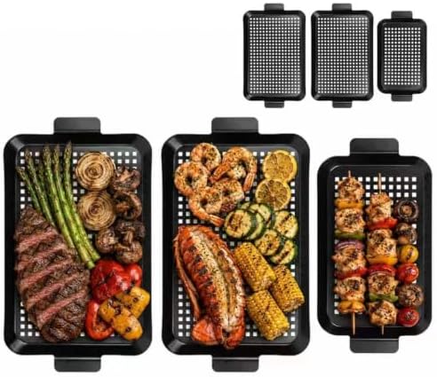 3PCS Grill pan: Grill Topper for Outdoor Grill - Non-stick enamel coating grill topper suitable for camping, picnic, party