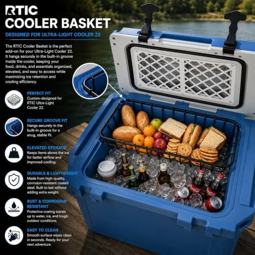 Cooler Basket for RTIC 22 QT Ultra-Light Cooler - Dry Goods Tray, Breathable Steel Wire Construction, No Condensation, Keeps Food Dry & Chilled, Outdoor Camping Beach Tailgate Accessories.