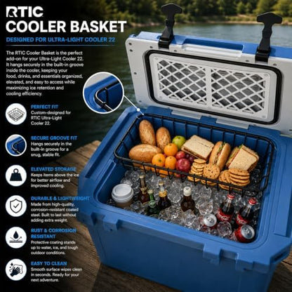 Cooler Basket for RTIC 22 QT Ultra-Light Cooler - Dry Goods Tray, Breathable Steel Wire Construction, No Condensation, Keeps Food Dry & Chilled, Outdoor Camping Beach Tailgate Accessories.