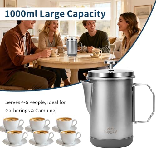 MERMOO YILAN French Press 1000ml, Camping Coffee Press, Foldable Handle