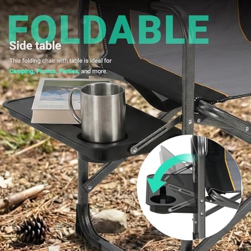 Overmont 2 Pack Folding Camping Chairs with Side Tables, 400 lb Each