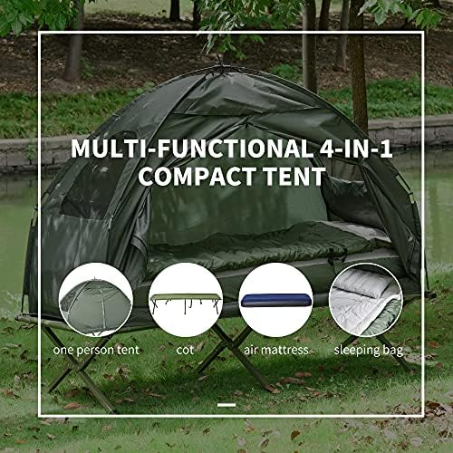 Person Foldable Camping Cot with Tent, Bedspread and Thick Air Mattress, 4-in-1 Elevated Camping Bed Tent for Outdoor Hiking, Picnic, Travel