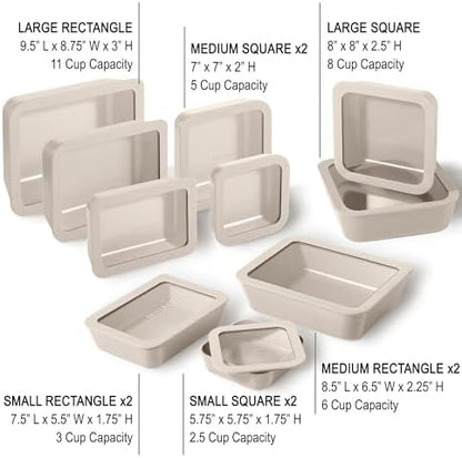 20-Piece Glass Food Storage Containers Set with Lids (10 Containers + 10 Lids) | Microwave-Safe Airtight Seal, Oven-Safe Ceramic-Coated Glass | Zero Plastic, No PFAS/PFOA/BPA [Crema]