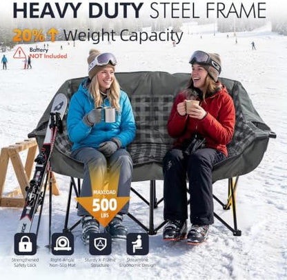 Heated Double Camping Chair - Heated Loveseat Padded Chairs for 2 Person