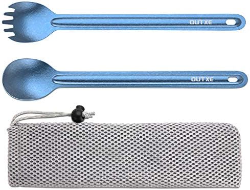 OUTXE Titanium Long Handle Spork and Spoon, 8.7-Inch Soup Spoon, Camping Spork and Spoon, Eco-Friendly Coffee Spoon, Spork and Spoon Set