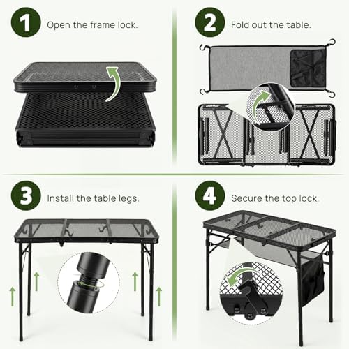 Folding Grill Table, 34 x 16 in Portable Camping Table for Picnic
