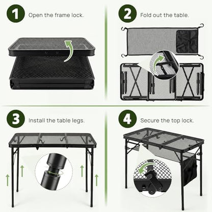Folding Grill Table, 34 x 16 in Portable Camping Table for Picnic