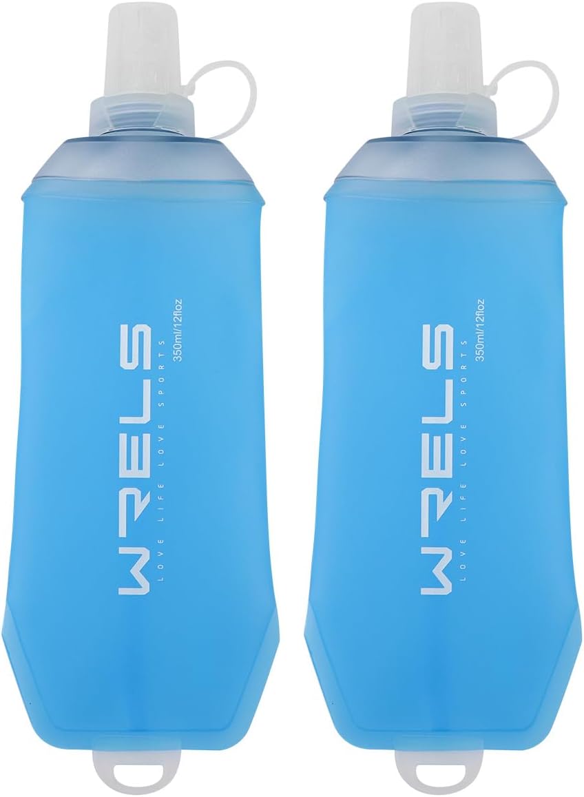 200ml/350ml/500ml Collapsible Soft Flask,BPA Free Folding Soft Water Bottle with Hanging Ring,Lightweight TPU Hydration Flask for Running Marathon Cycling Hiking(350ml-2 Packs)