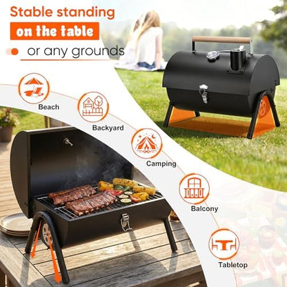 HaSteeL Portable Charcoal Grill with 6 BBQ Tools, Small for 1-3 People