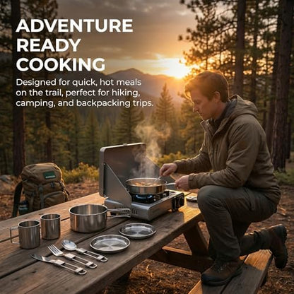 14-Piece Camping Cookware Set, 304 Stainless Steel Pots and Pans