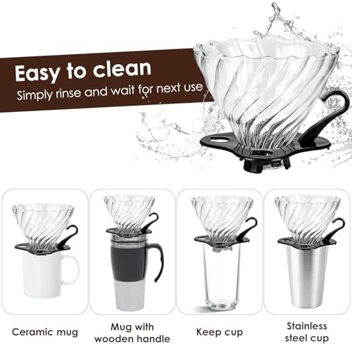 V60 Pour Over Coffee Dripper, 02 Filter For 1-4 Cups Reusable Coffee Maker 60° Heat-Resistant Glass Cone Easy-to-Clean Drip Coffee Maker Perfect for Pourover Coffee Enthusiasts