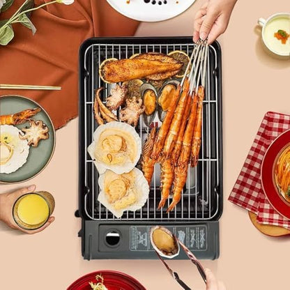 Portable Butane Stove Dual Fuel Gas BBQ Grill with Case & Stainless Grate