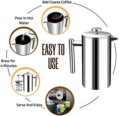 Utopia Kitchen 304 Grade Stainless Steel French Press 12 Oz, Silver