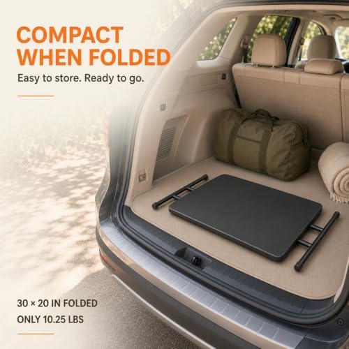Folding Table 30 Inch, TV Tray with 3 Levels Adjustable Height, Heavy Duty No Assembly Foldable Small Table for Eating or Working on Couch, Living Room, Office, Indoor and Outdoor Use(Black)