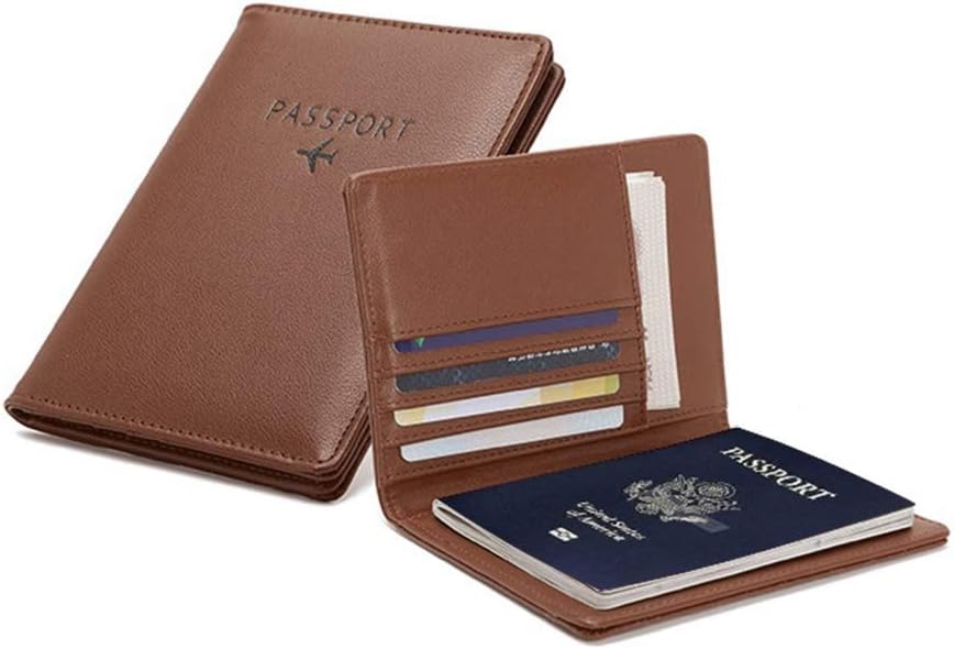 BAKUN Travel Wallet & Family Leather Passport Holder Cover RFID Blocking Travel Wallet, Leather Card Case, Travel Document Organizer Case(Coffee)