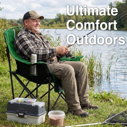 Oversized Camping Chair for Adults - Heavy Duty 400 lbs Padded Folding Chair with Wine Glass Holder, 2 Cup Holders & Side Pockets, Portable Carry Bag for RV, Tailgating, Lawn
