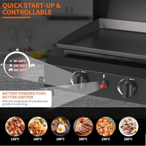 2 Burner BBQ Gas Griddle, 25.6 Inch, Black