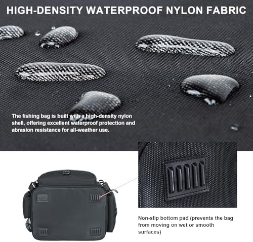 Rabjen Fishing Tackle Bag with Rod Holders & Cooler Main Compartment – Large Capacity Fishing Bag for Organized Gear Storage