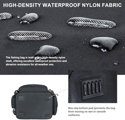 Rabjen Fishing Tackle Bag with Rod Holders & Cooler Main Compartment – Large Capacity Fishing Bag for Organized Gear Storage
