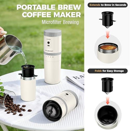 HAUSHOF Portable Coffee Maker for Travel, Rechargeable Electric Grinder