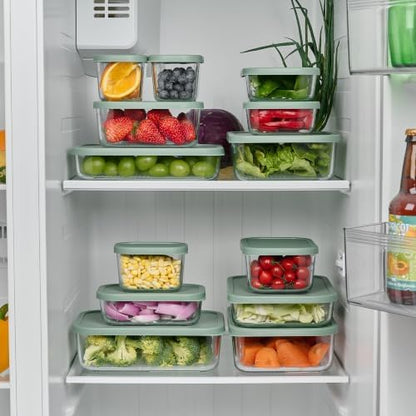 DURA LIVING Glass Food Storage Containers with Lids — 6 Piece — 10.5 oz Glass with BPA-Free Leak Resistant Stackable Lids — Microwave, Oven & Dishwasher Safe — Ideal for Meal Prep & More - Soft Sage