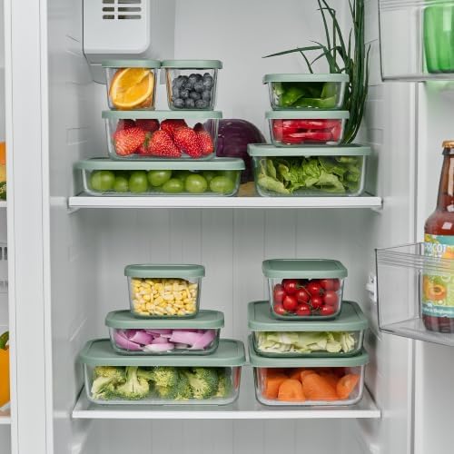 DURA LIVING Glass Food Storage Containers with Lids — 6 Piece — 24.4 oz Glass with BPA-Free Leak Resistant Stackable Lids — Microwave, Oven & Dishwasher Safe — Ideal for Meal Prep & More - Soft Sage