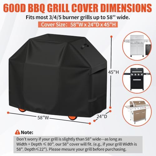 iCOVER Grill Cover 58 inch, BBQ Grill Cover for Outdoor Grill, 600D Heavy Duty Waterproof BBQ Cover, Anti-UV and Rip-Proof Barbecue Cover, Gas Grill Cover for Weber, Char-Broil, Nexgrill, etc