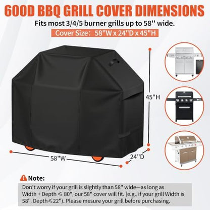 iCOVER Grill Cover 58 inch, BBQ Grill Cover for Outdoor Grill, 600D Heavy Duty Waterproof BBQ Cover, Anti-UV and Rip-Proof Barbecue Cover, Gas Grill Cover for Weber, Char-Broil, Nexgrill, etc