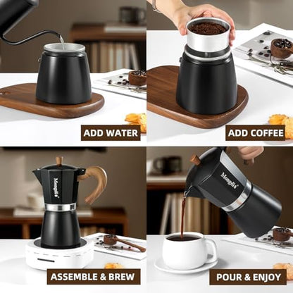 Mongdio Stovetop Espresso Maker Moka Pot, Cuban Coffee Maker Stove top coffee maker Moka Italian Espresso Greca Coffee Maker Brewer Percolator, 12 Espresso Cups, 20 oz - Black