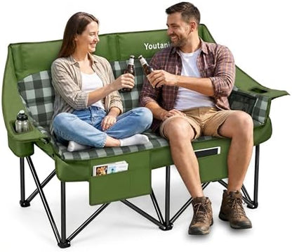 Youtanic Double Camping Chair, Heavy Duty 650lbs Padded Loveseat for Adults