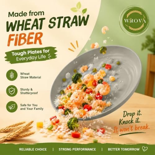 Wrova Modern Plates and Bowls Sets for 8, 40PCS Wheat Straw Dinnerware Sets