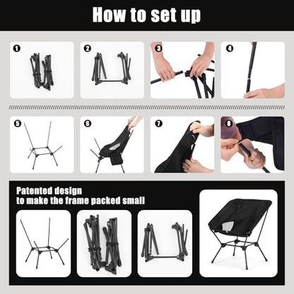 2 Pack Low Back Camping Chair, 2-in-1 Height Adjustable, Heavy Duty