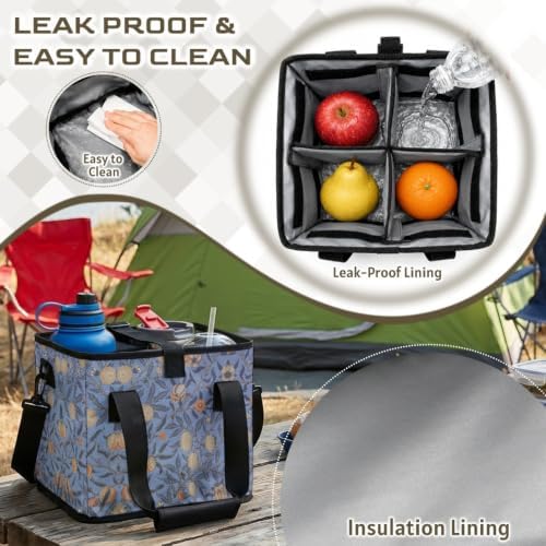 William Morris Style Print Foldable Softside Cooler Bag for Car