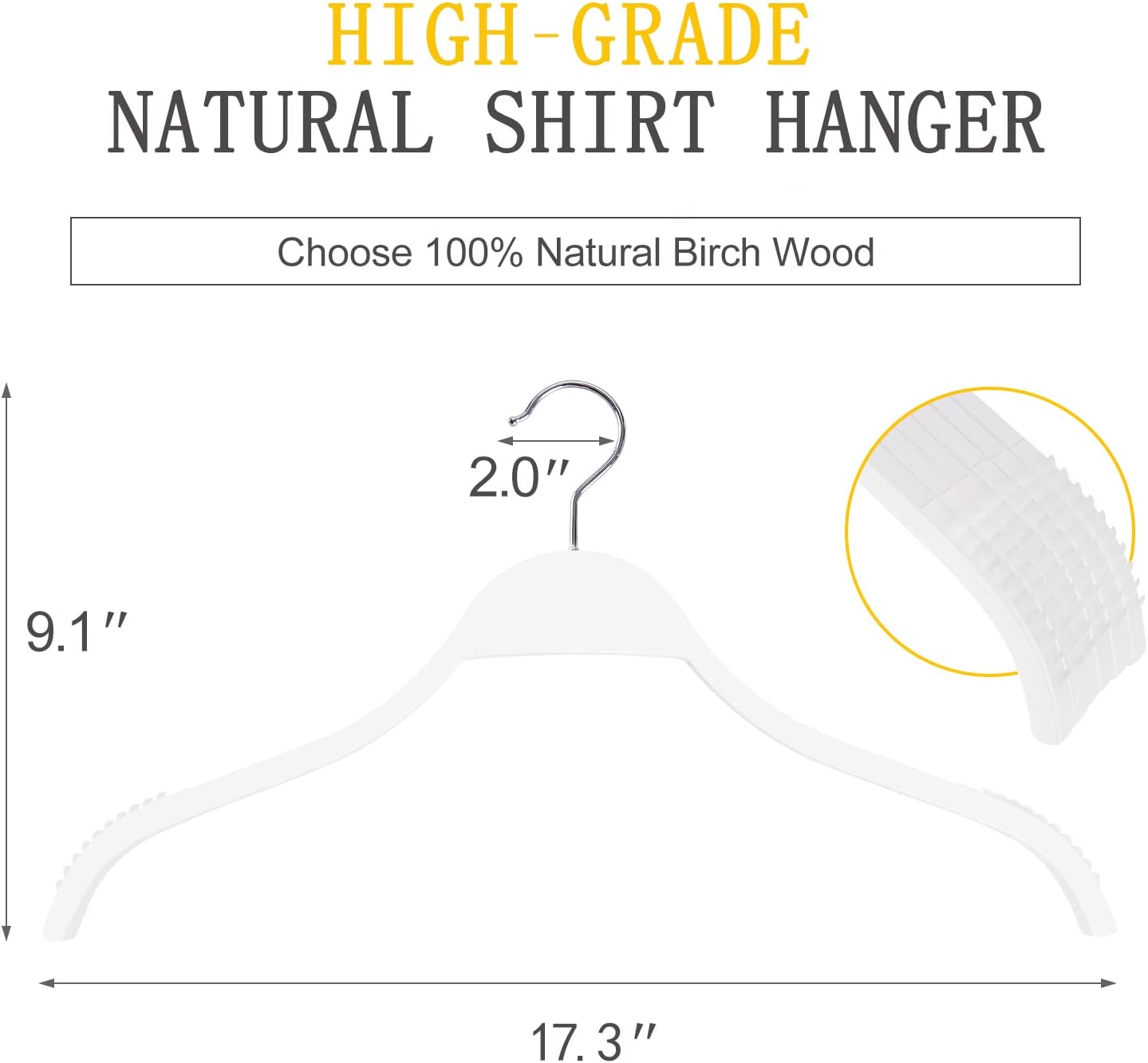 TOPIA HANGER Slim Wooden Hangers with Extra Soft Non-Slip Rubber Grips, 10-Pack High-Grade Fashion Hanger No Shoulder Bump for Sweater, Camisole, Jacket, Dress, Coat -CT15W